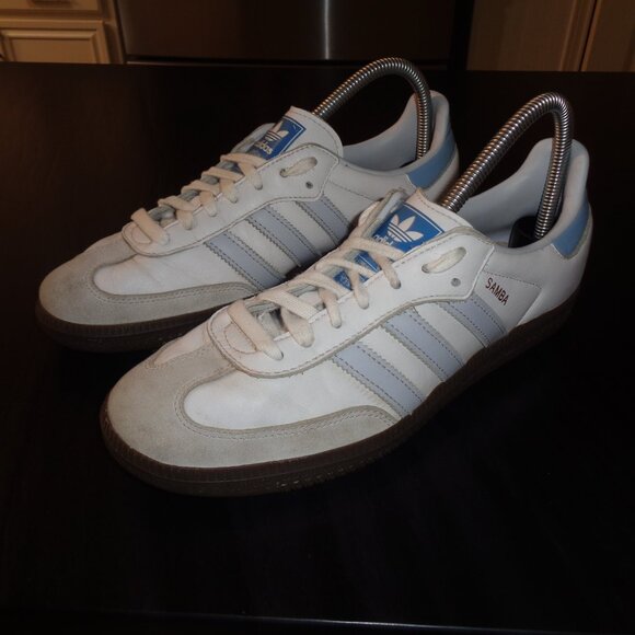 adidas Samba White and Light Blue Athletic Shoes - Picture 4 of 12
